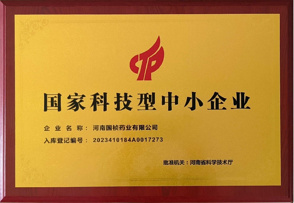 熱烈慶祝國禎藥業(yè)榮獲“國家科技型中小型企業(yè)”榮譽(yù)稱號
